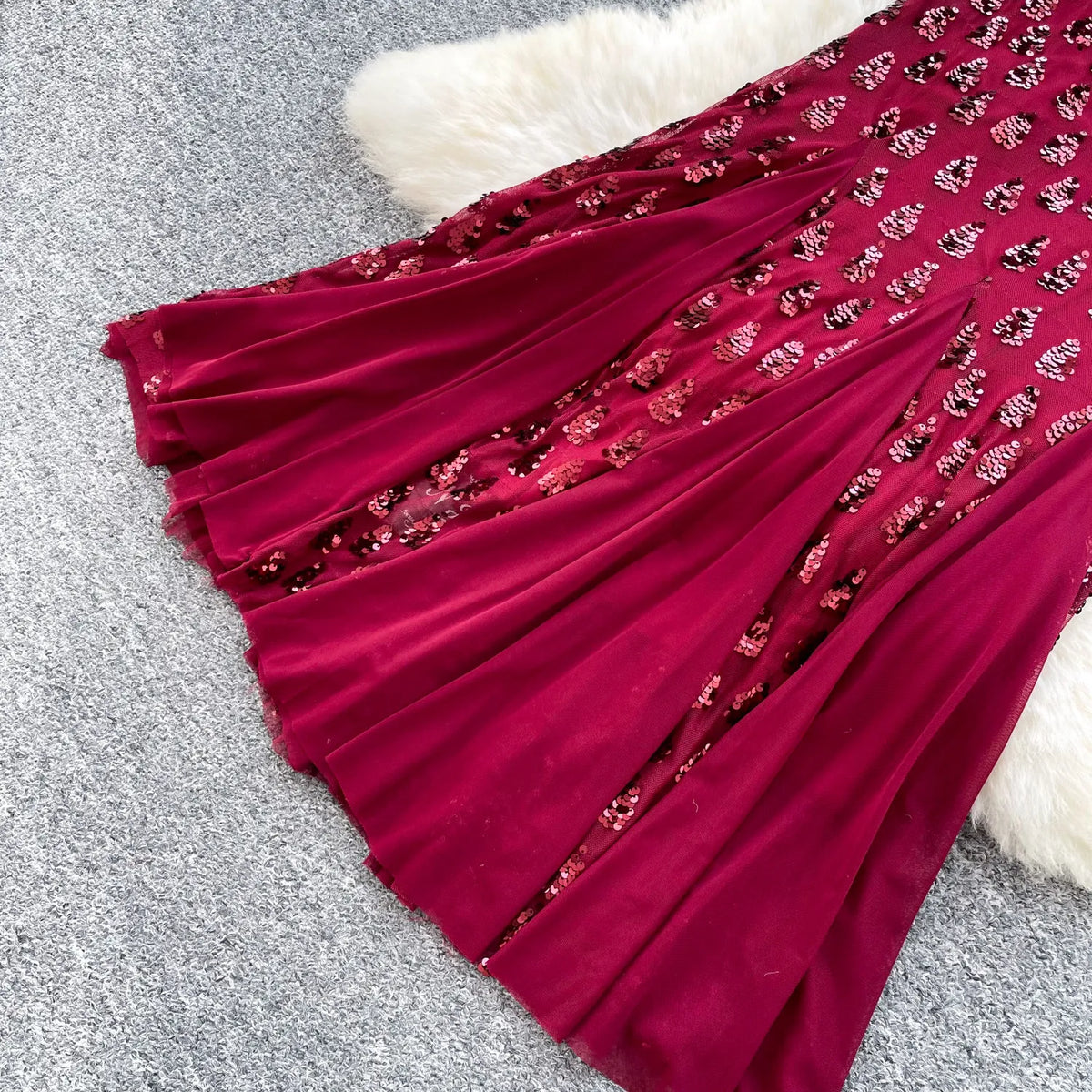 Off-Shoulder Sequin Pleated Mermaid Maxi Dress