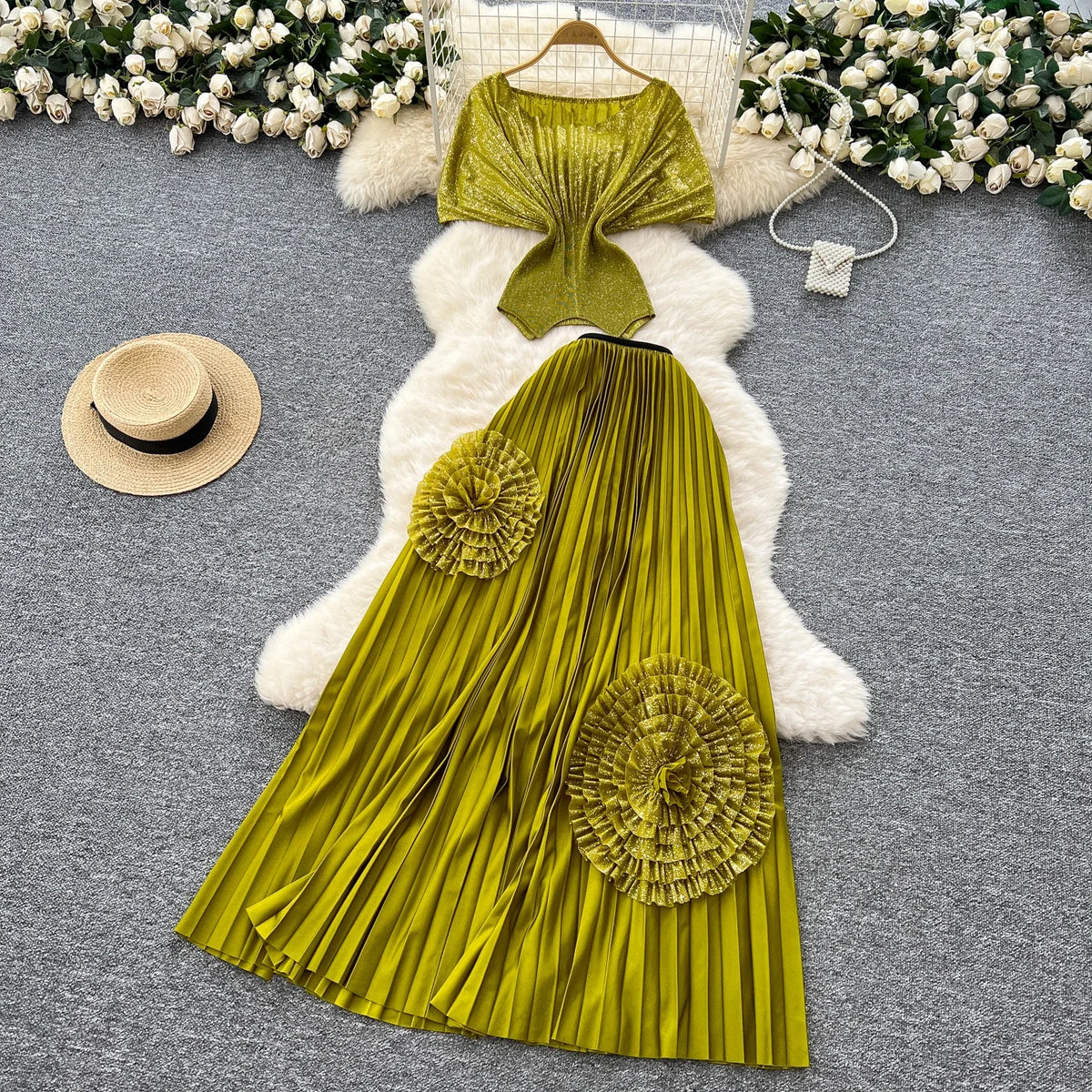 Glitter 3D Floral Asymmetric Ruched Dress