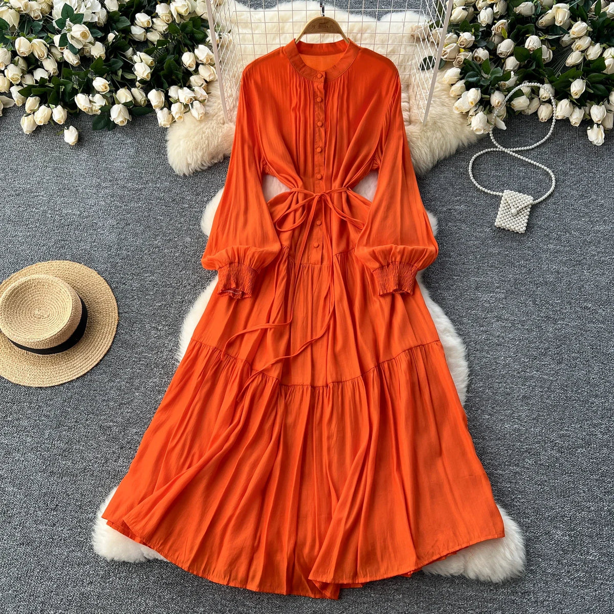 Loose Button Front A-Line Beach Dress
