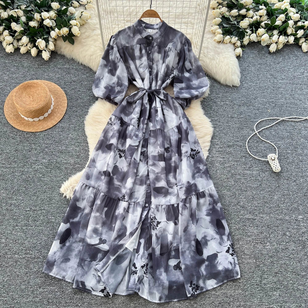 Short Sleeve Button Front A-Line Dress
