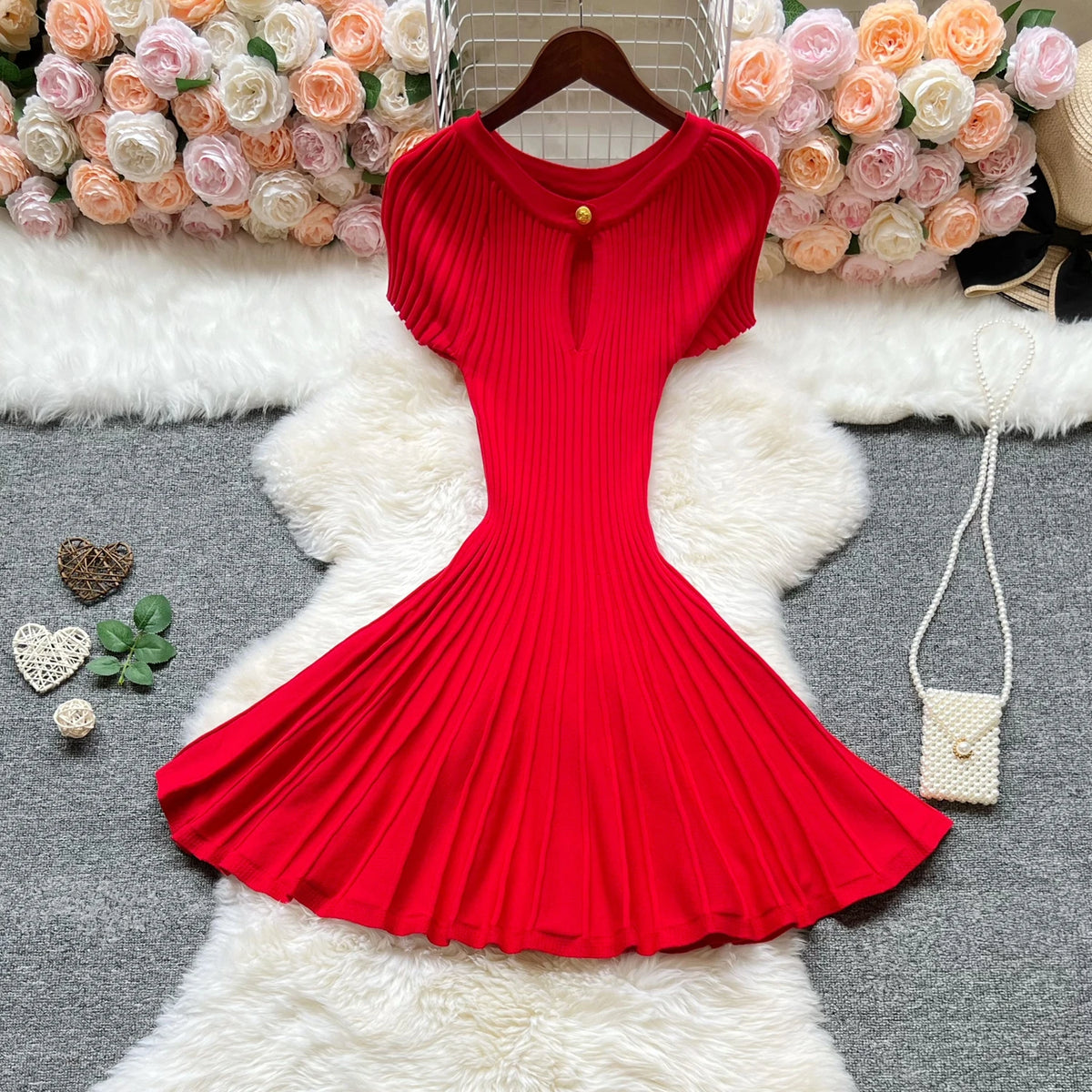 One Button Knit A-Line Dress