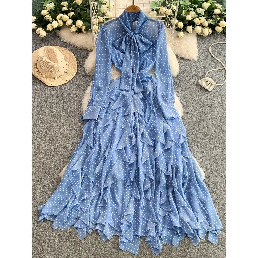 Polka Dot Ruched Butterfly Maxi Dress