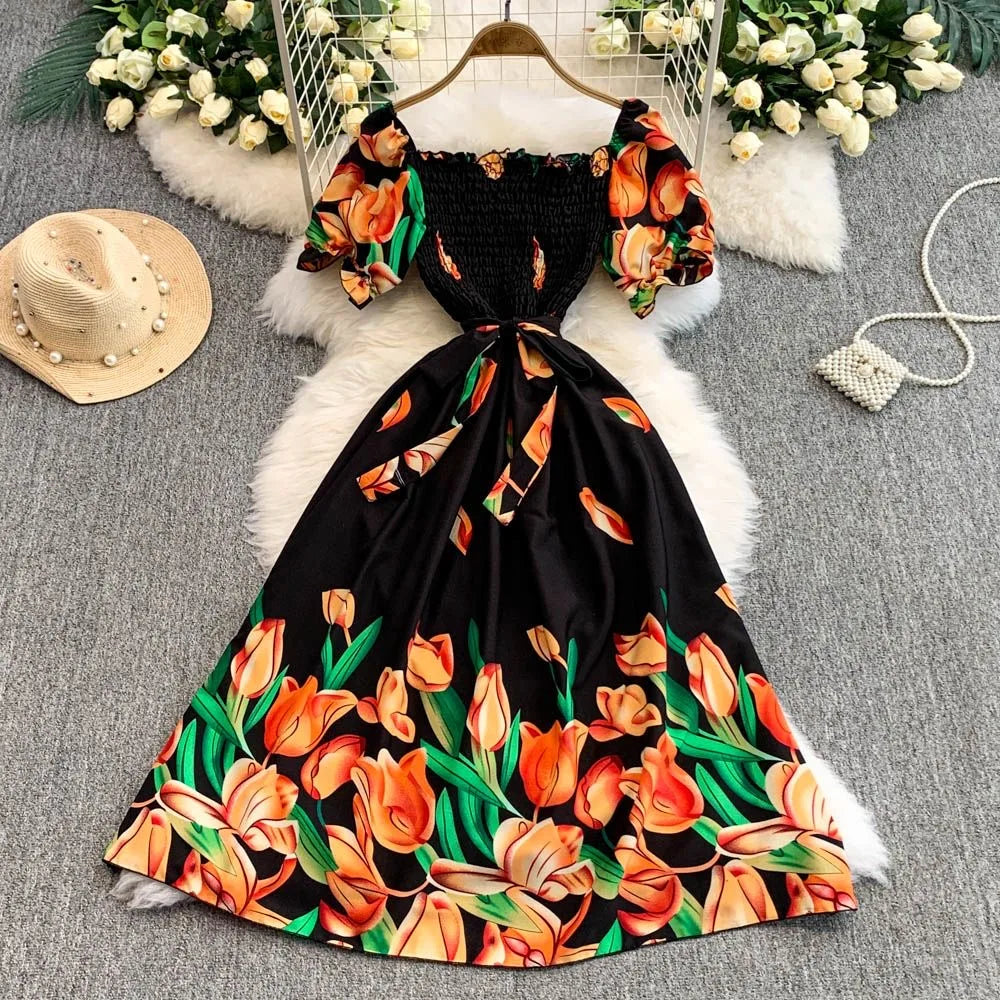 Floral Belted A-Line Maxi Dress