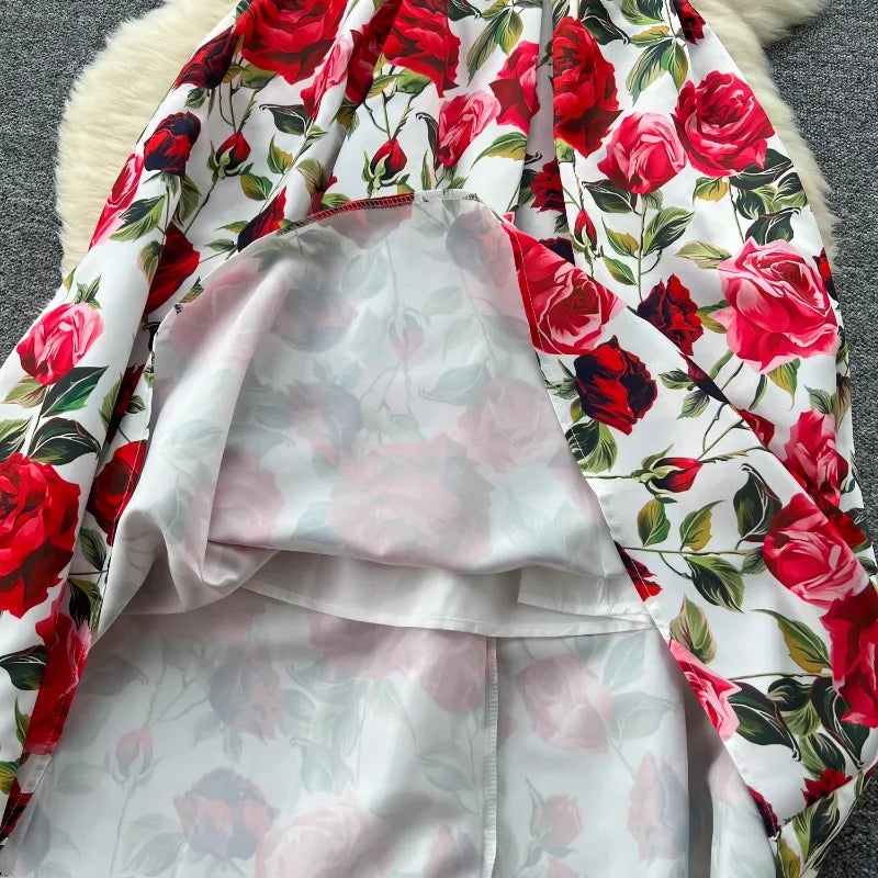 Print Pleated Sleeveless Ball Gown