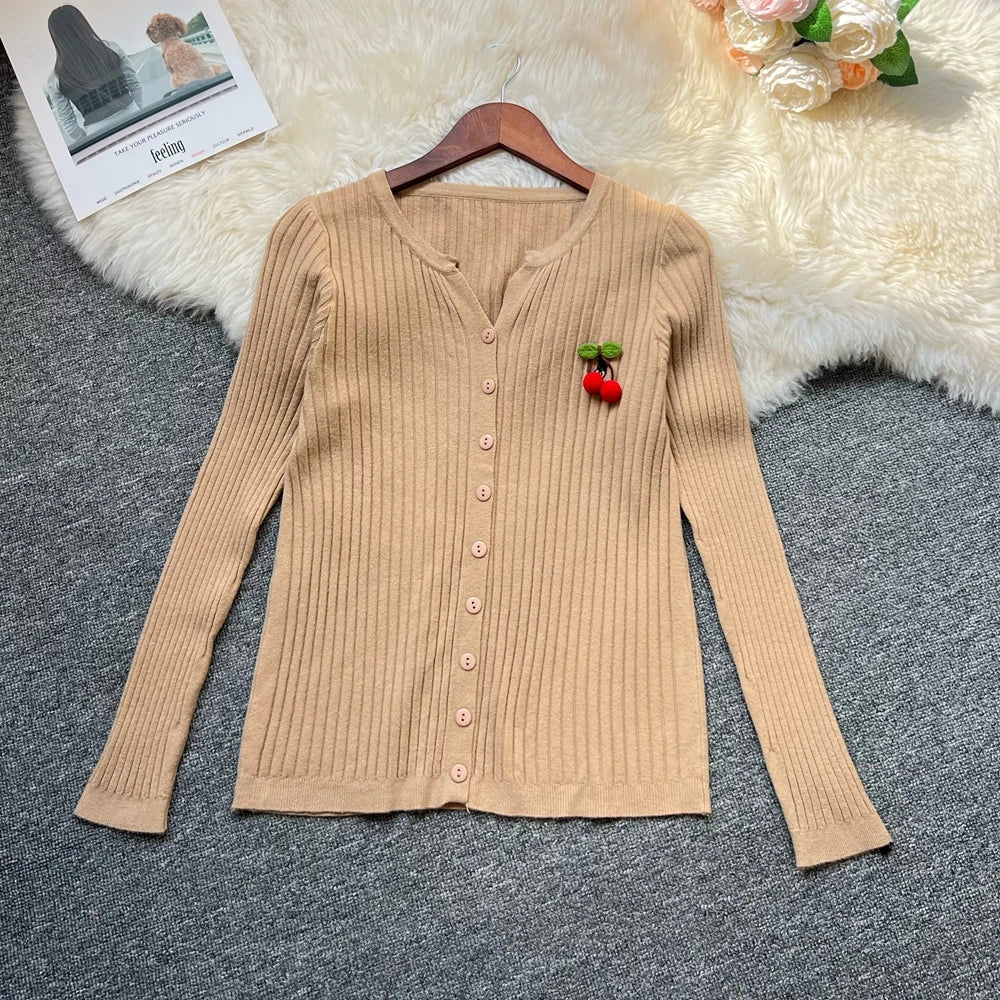 Cherry Embroidered Knit Cardigan