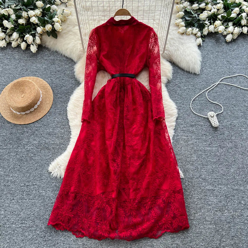 Vintage Button-Front Long Sleeve Dress