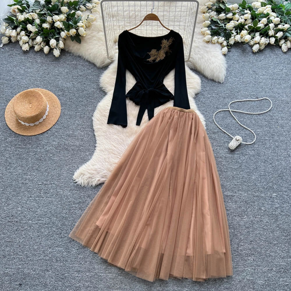 Ruched O-Neck High Waist Long Sleeve Dress