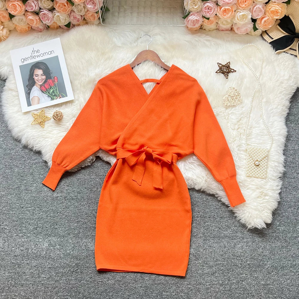 Batwing Sleeve Bandage Knit Mini Dress