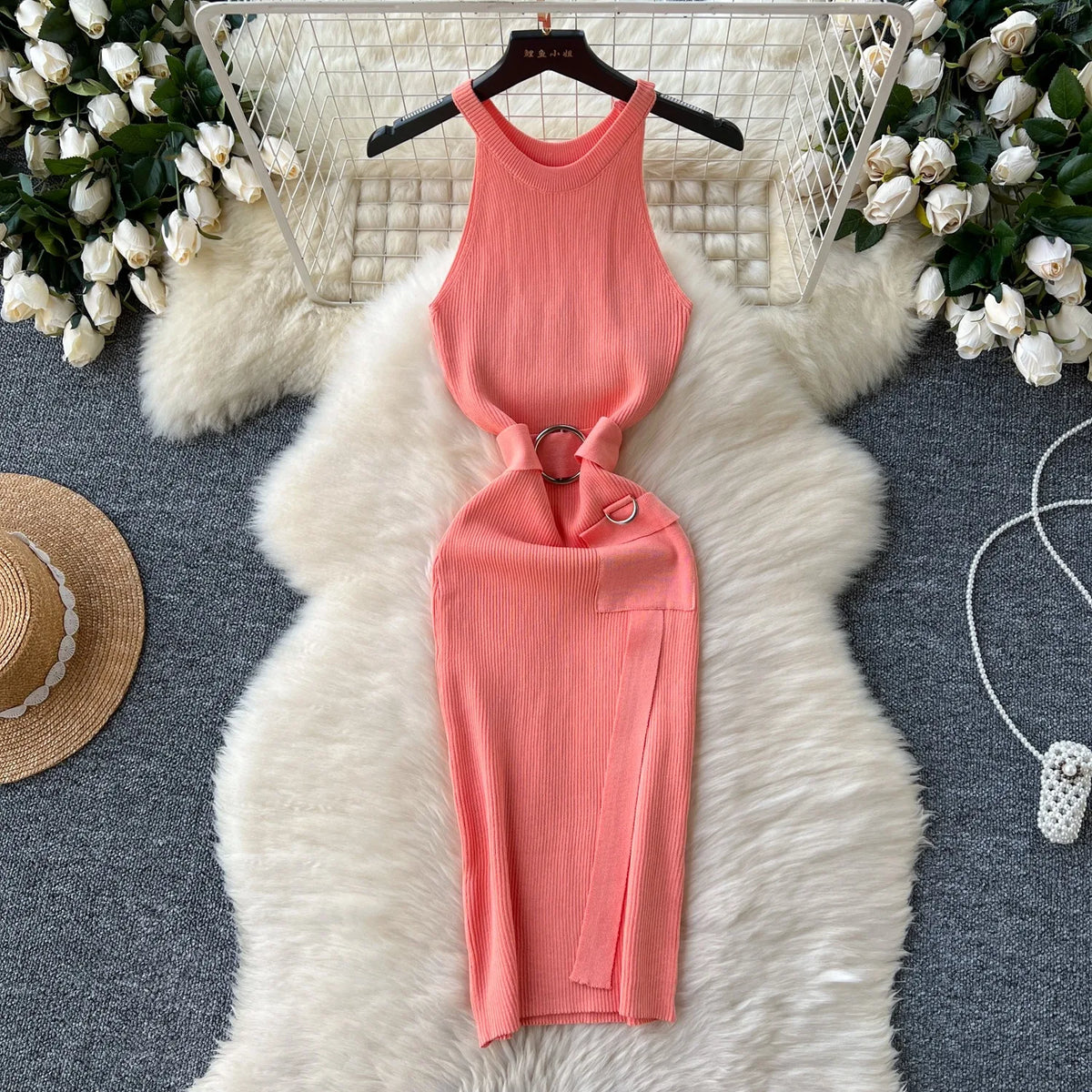 Sash Tie Knit Bodycon Party Dress
