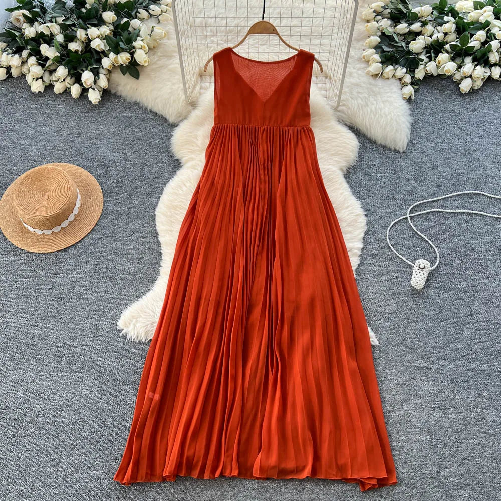 Ruched Sleeveless A-Line Maxi Sundress