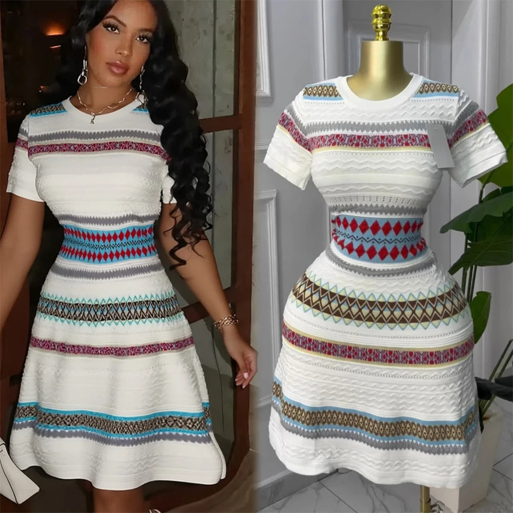 Ethnic Pattern Knit A-Line Dress