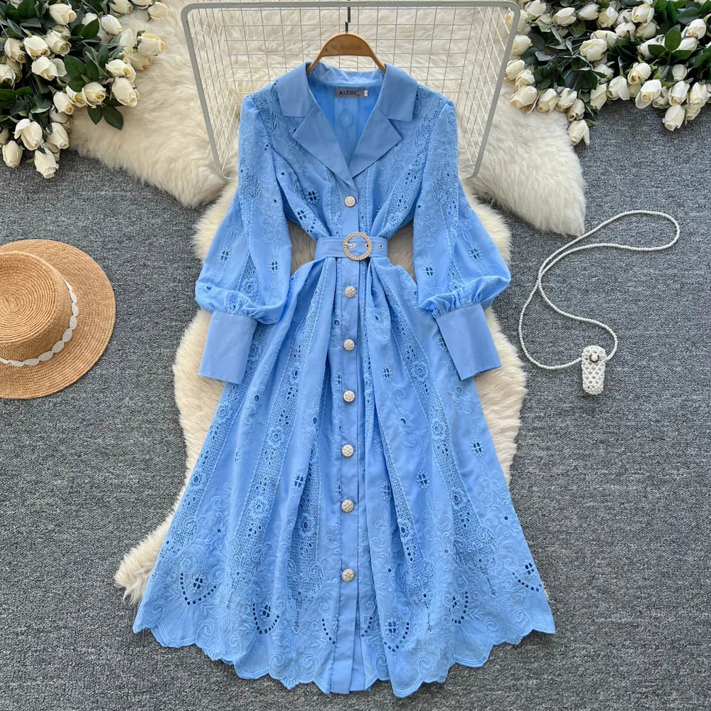 Collared Long Sleeve Maxi Dress