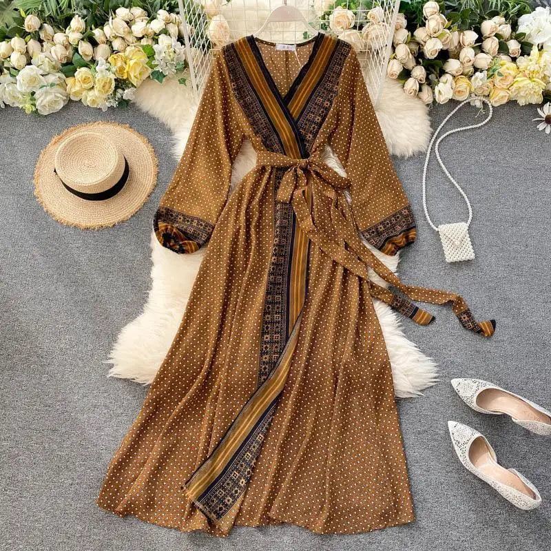 Print Chiffon Long Sleeve A-Line Dress