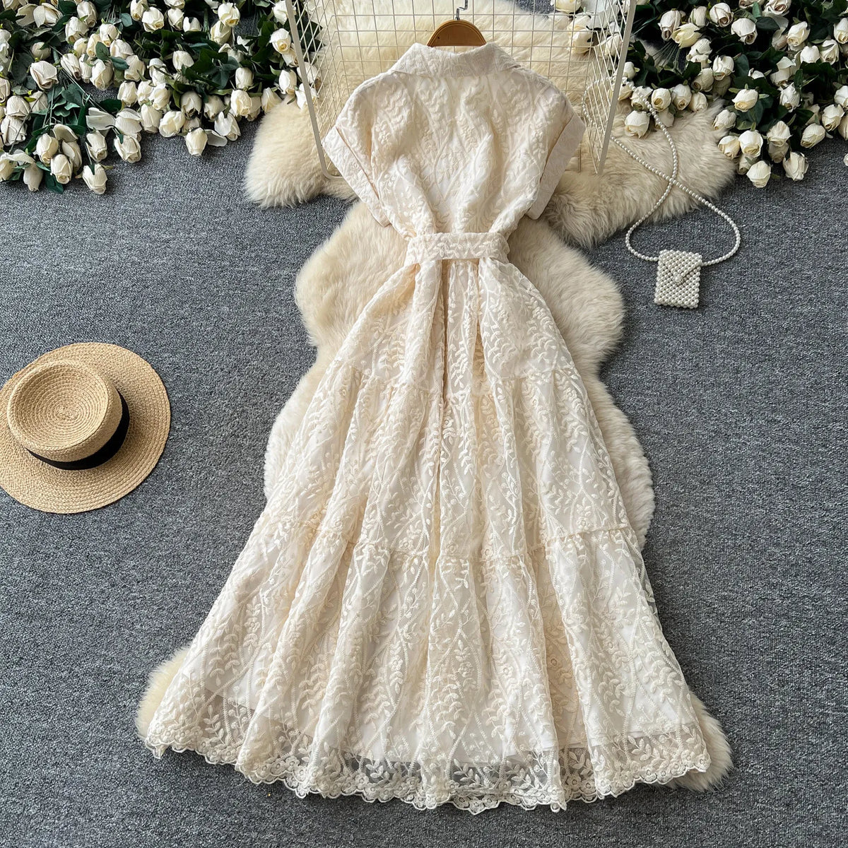 Lace Embroidered A-Line Maxi Dress