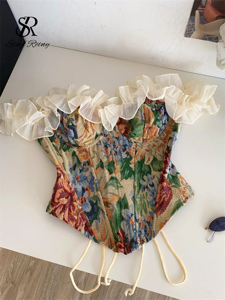 Floral Ruffle Underwire Bustier Top