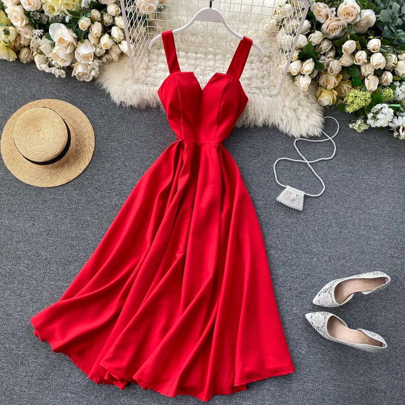 Backless Tie-Waist Flare Slip Dress