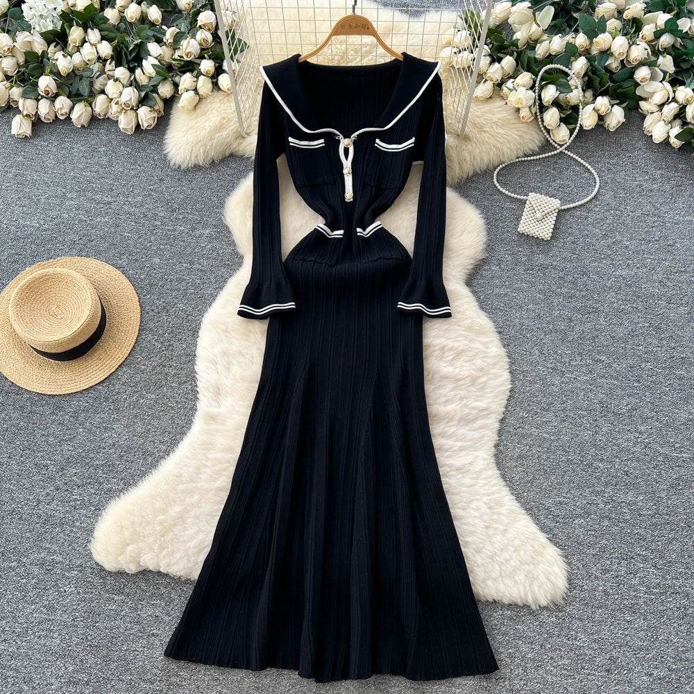 Peter Pan Collar Knit Pocket Dress