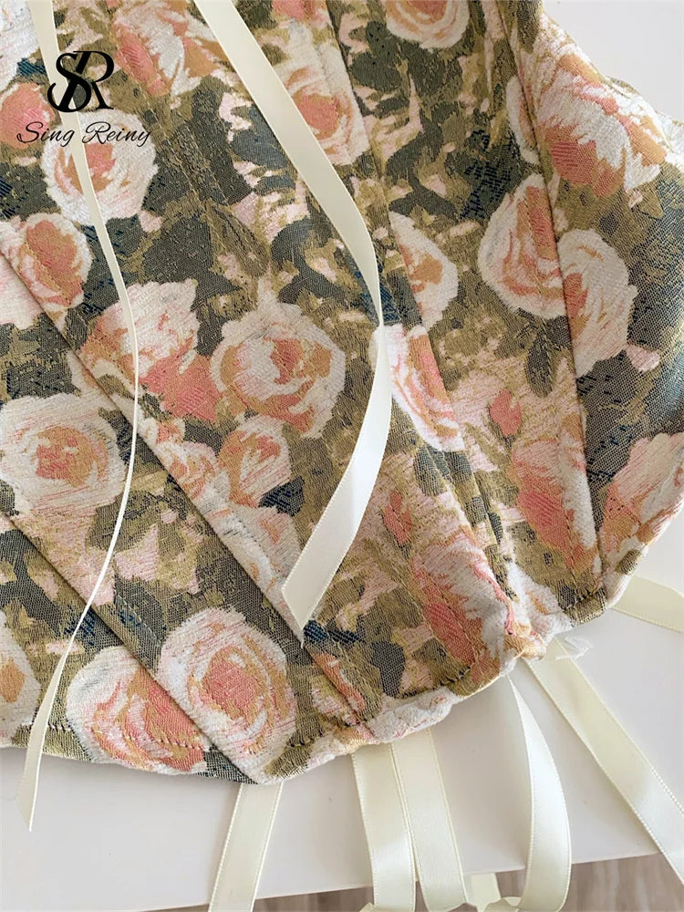 Floral Ruffle Off-Shoulder Corset Top