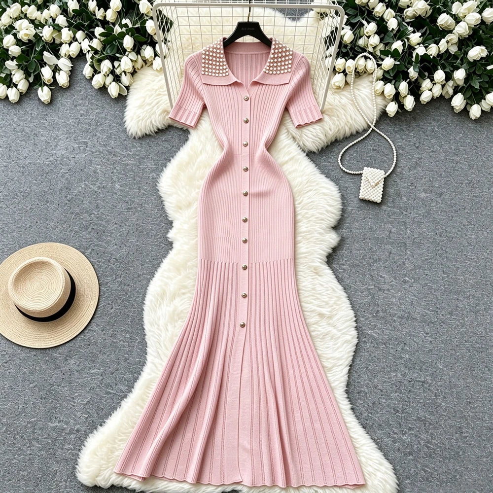 Sheer Patchwork Knit Maxi Shirt Dress