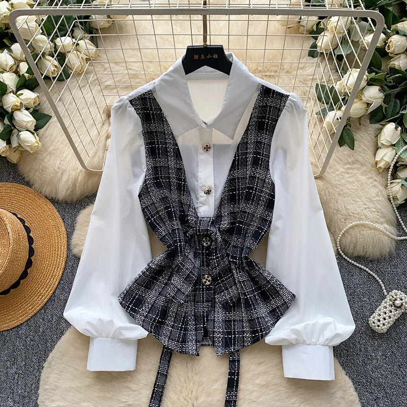 Checkered Layered Look Shirt