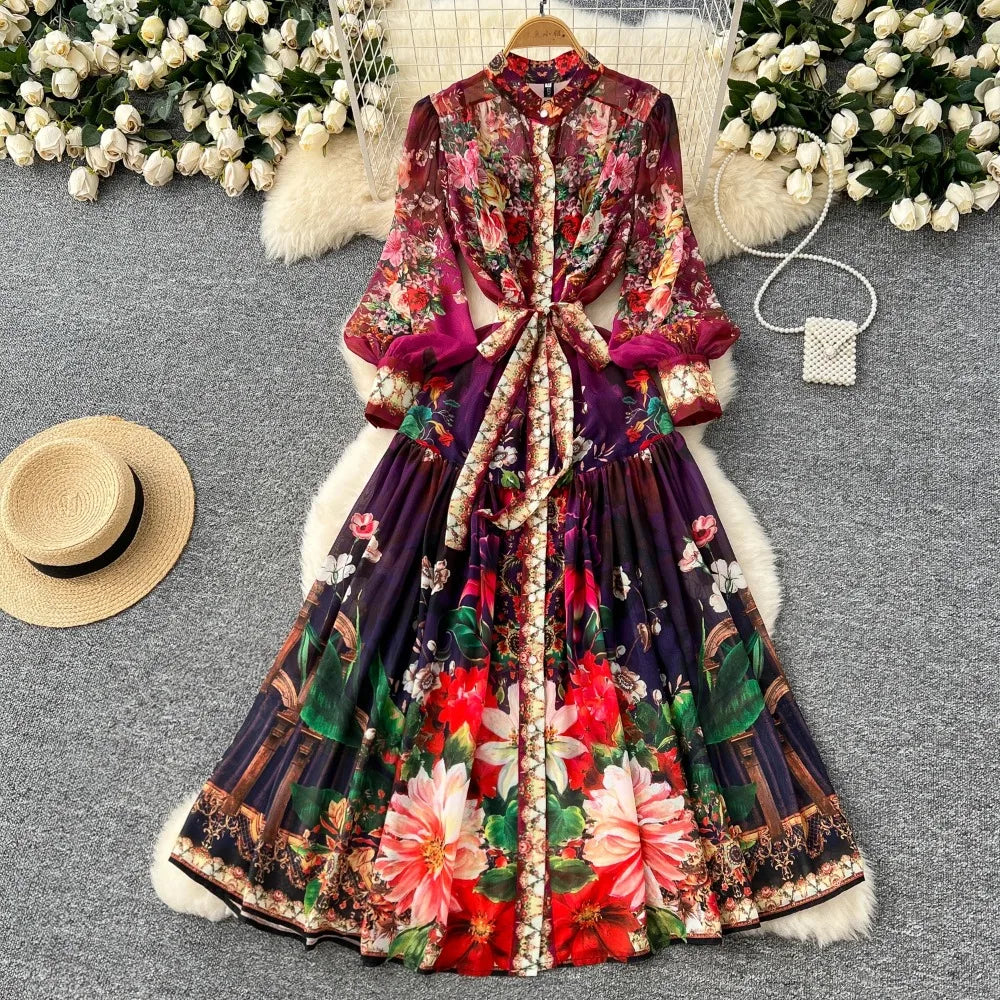 Ruched Chiffon Lantern Sleeve Evening Dress