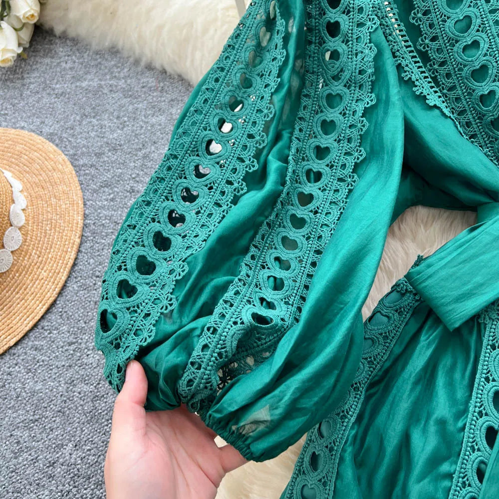 Hollow Out Lace Paneled Dress