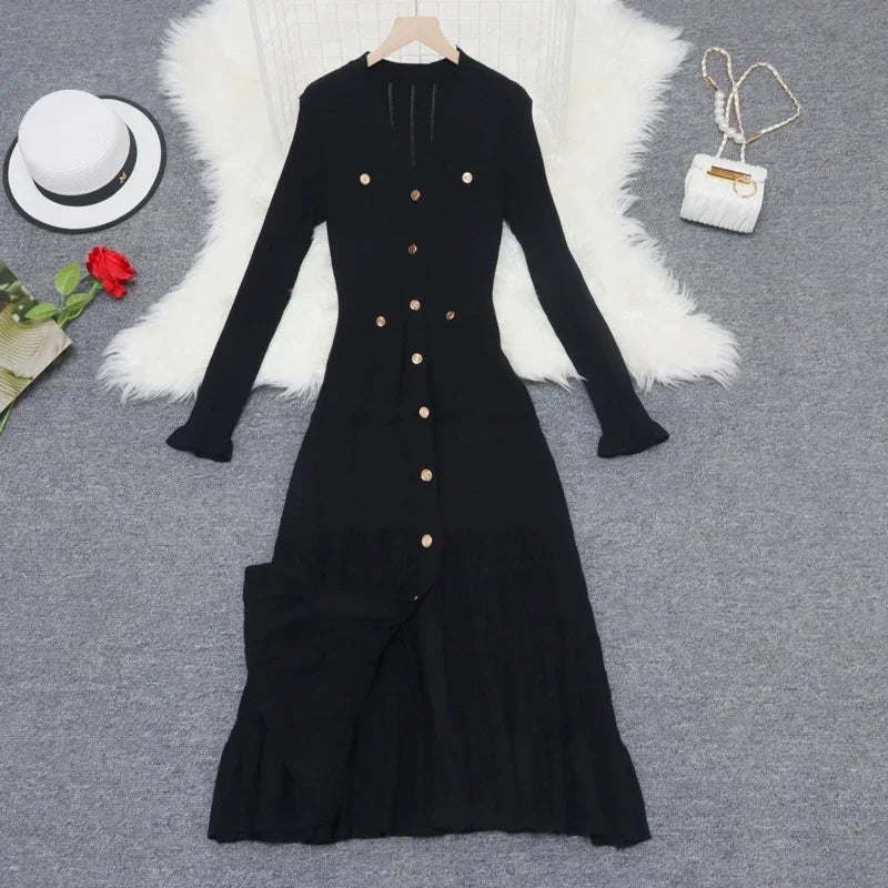 Ruffle V-Neck Button Front Dress