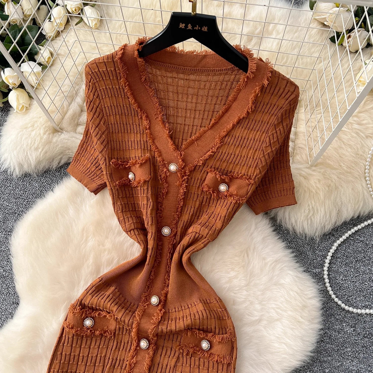 V-Neck Button Wrap Maxi Shirt Dress