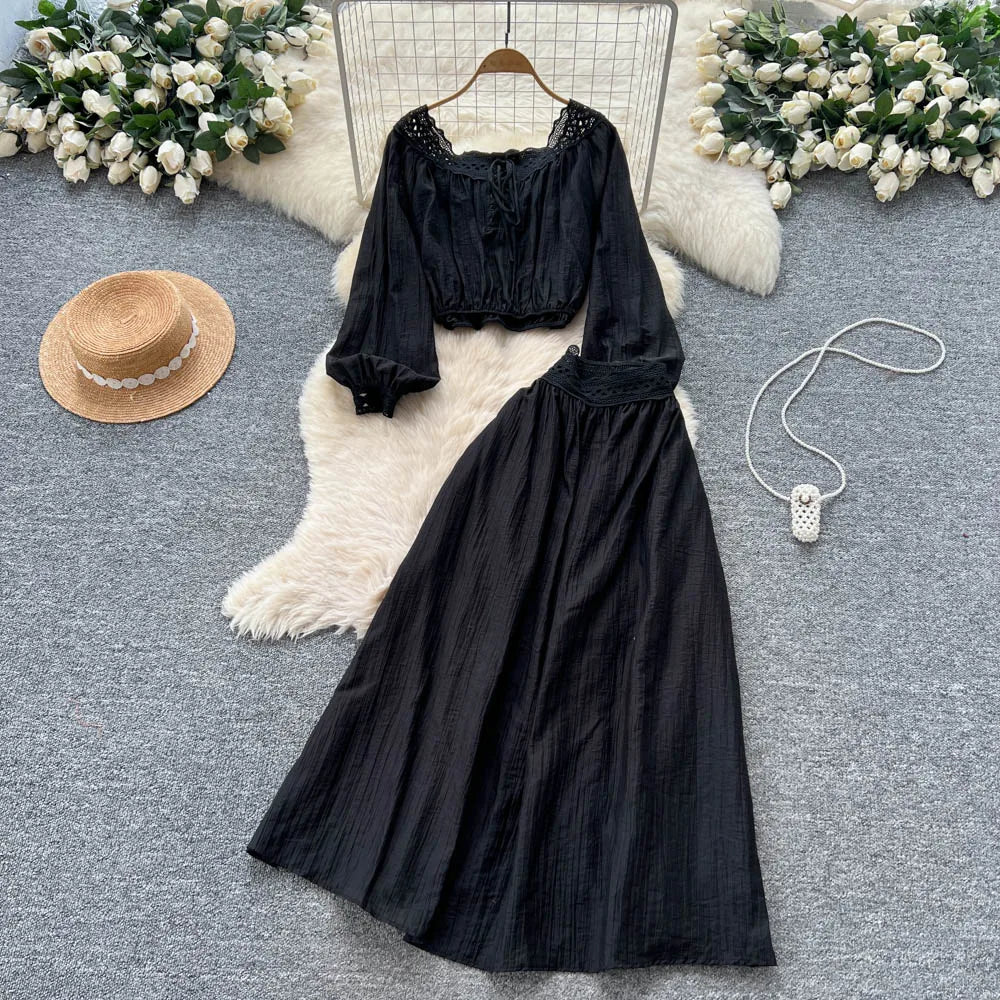 Lace Boat Neck Two-Piece Dress Set