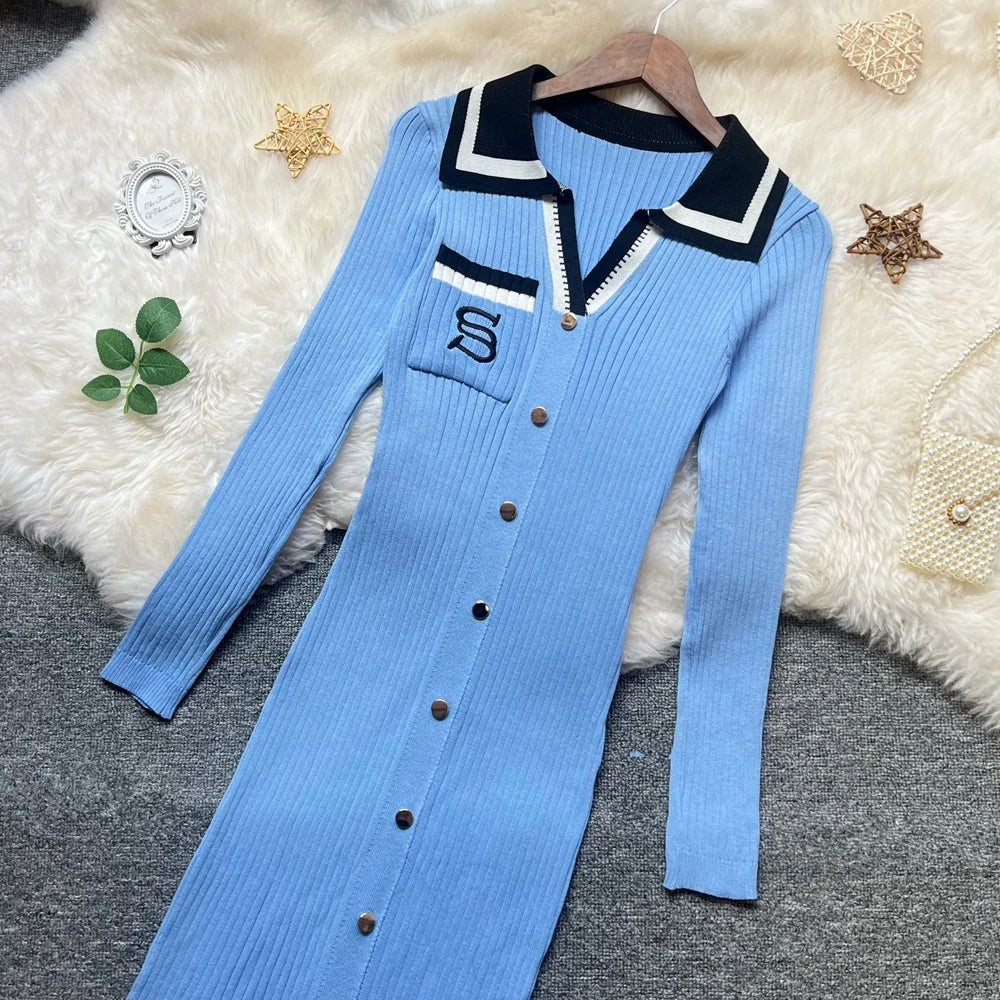Embroidered Long Sleeve Knit Maxi Sweater Dress