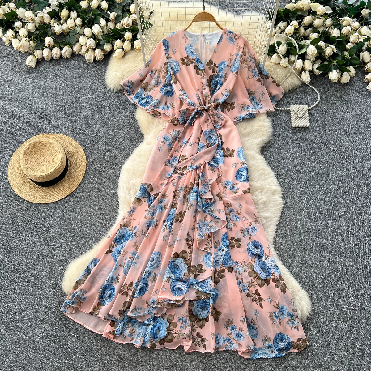 Boho Asymmetric V-Neck Maxi Dress