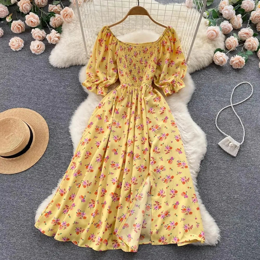 Floral Puff Sleeve Maxi Summer Dress