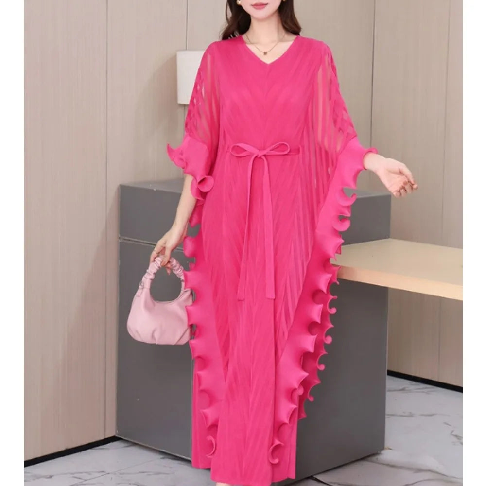 Lettuce Trim V-Neck Slim Maxi Dress