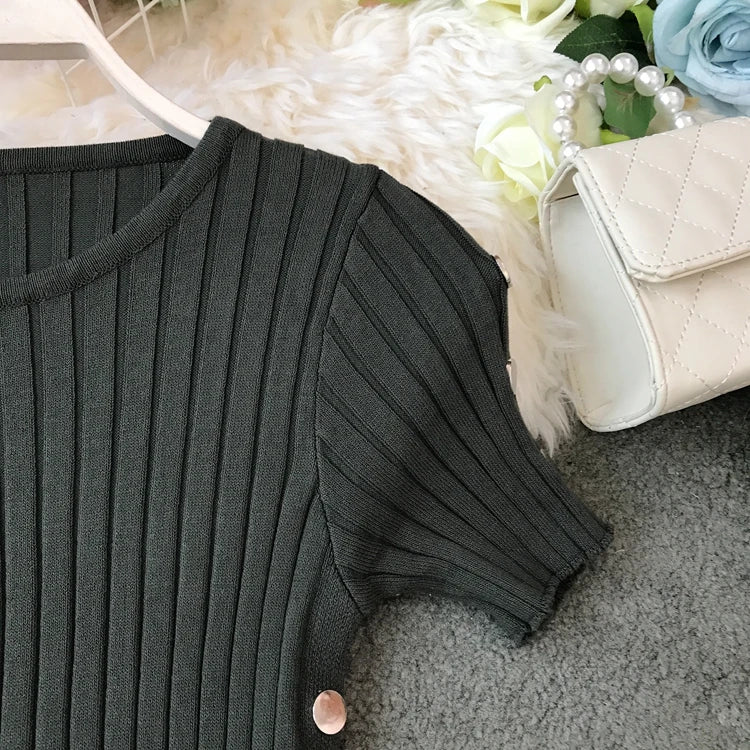 Double-Breasted Knit Bodycon Pencil Dress