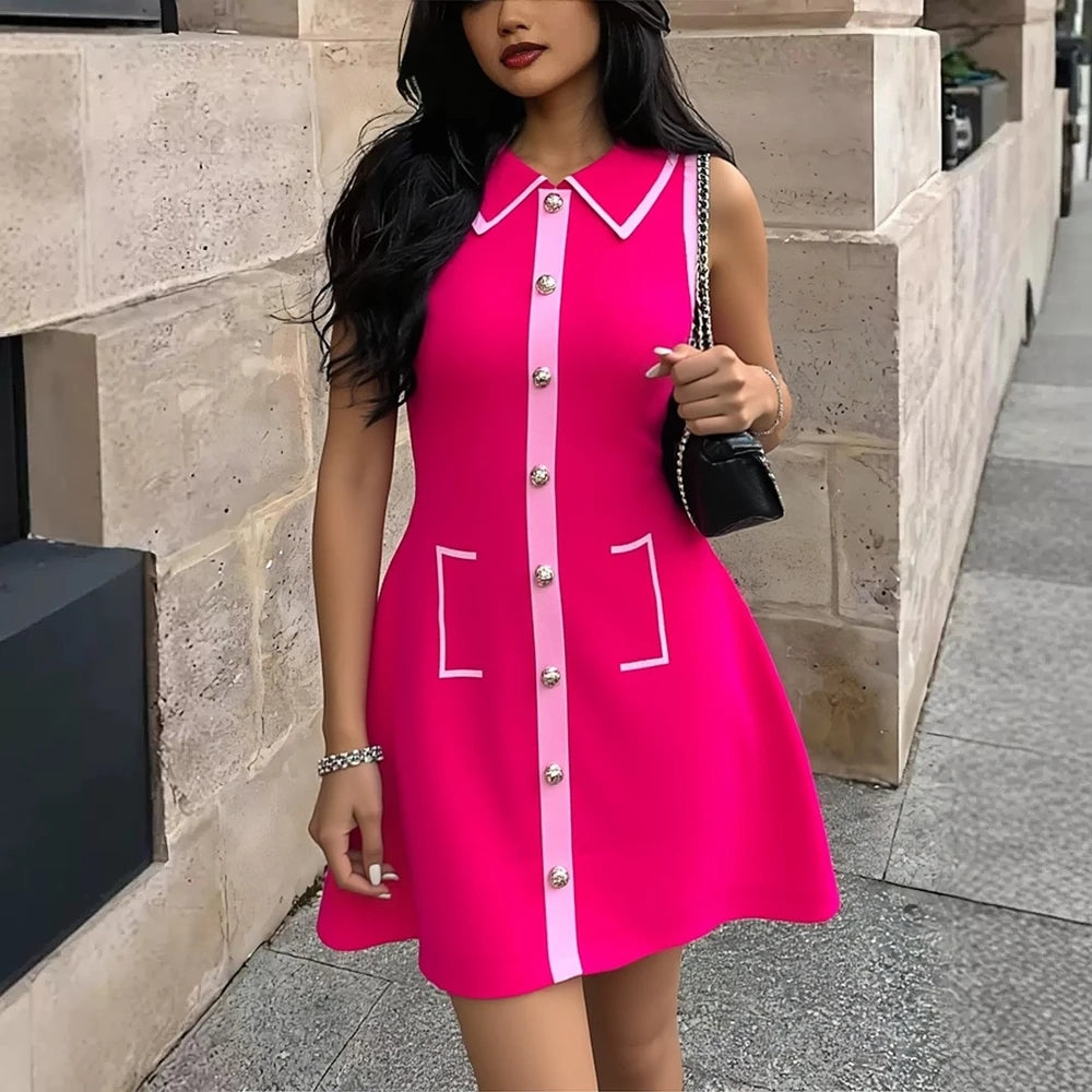 Sleeveless Collared A-Line Mini Shirt Dress