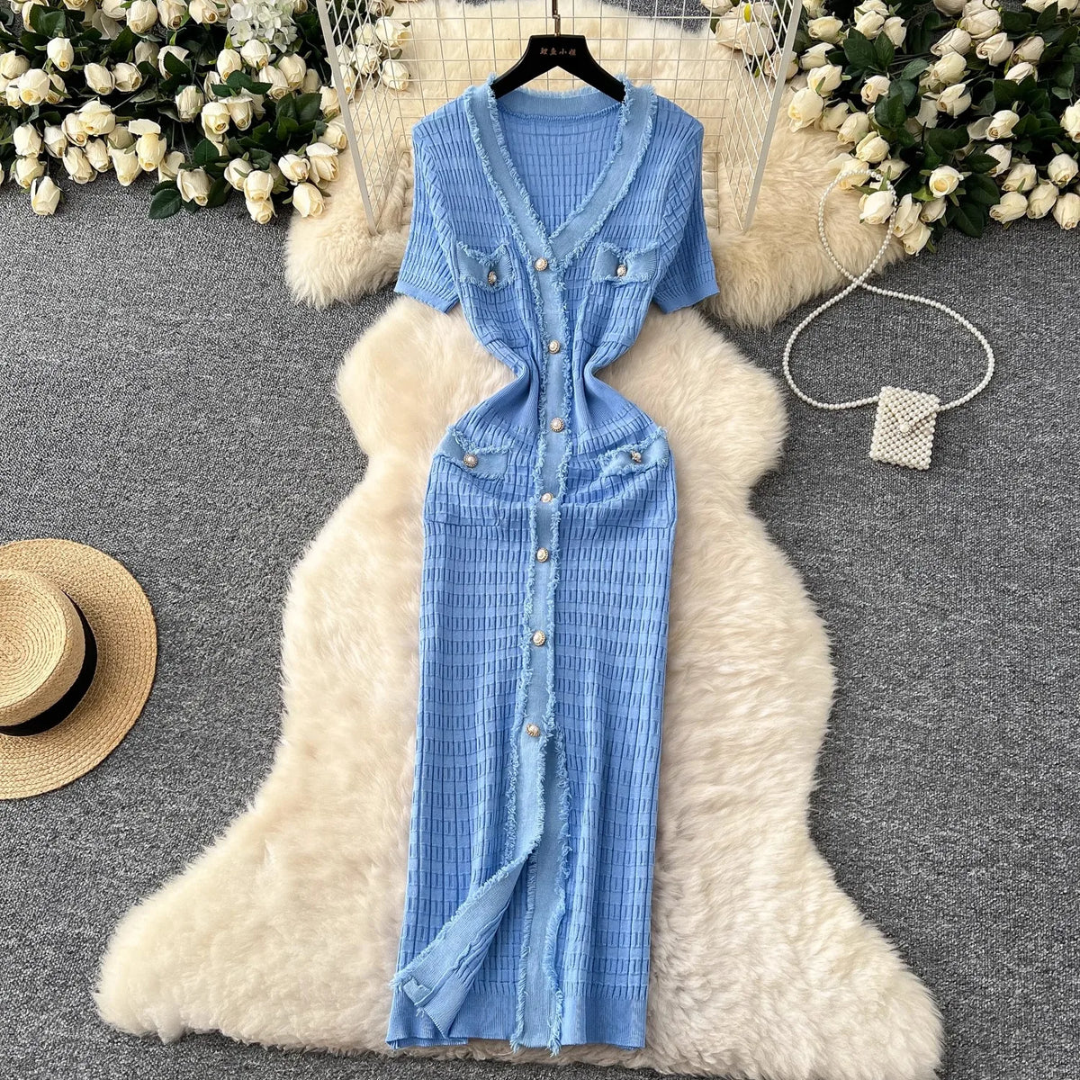V-Neck Button Wrap Maxi Shirt Dress