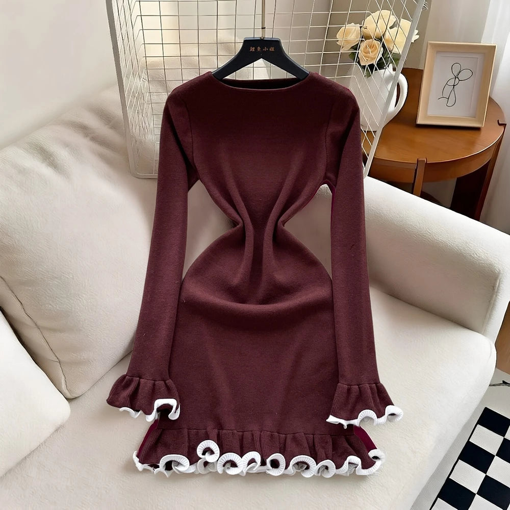 Tiered Ruffle Knit Bodycon Mini Dress