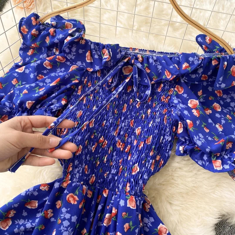 Floral Off-Shoulder Puff Sleeve Maxi Dress