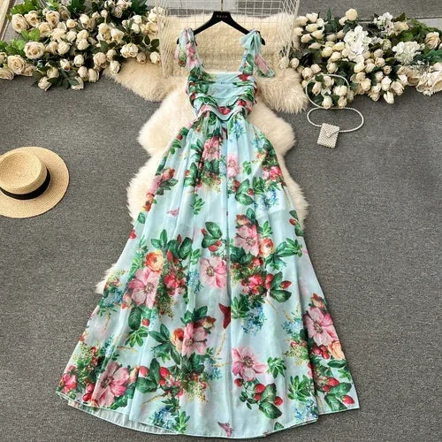 Floral Off-Shoulder Sleeveless A-Line Dress