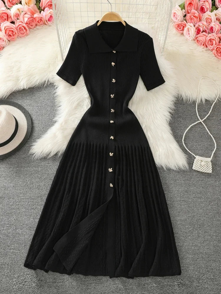 Peter Pan Collar Knit Button Dress