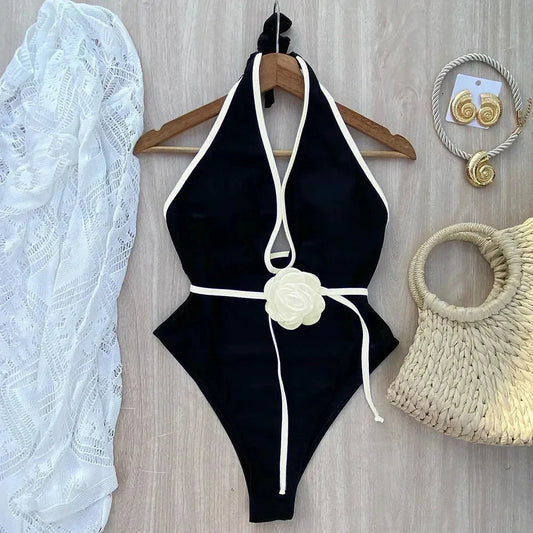Çiçekli Halter Tek Parça Mayo