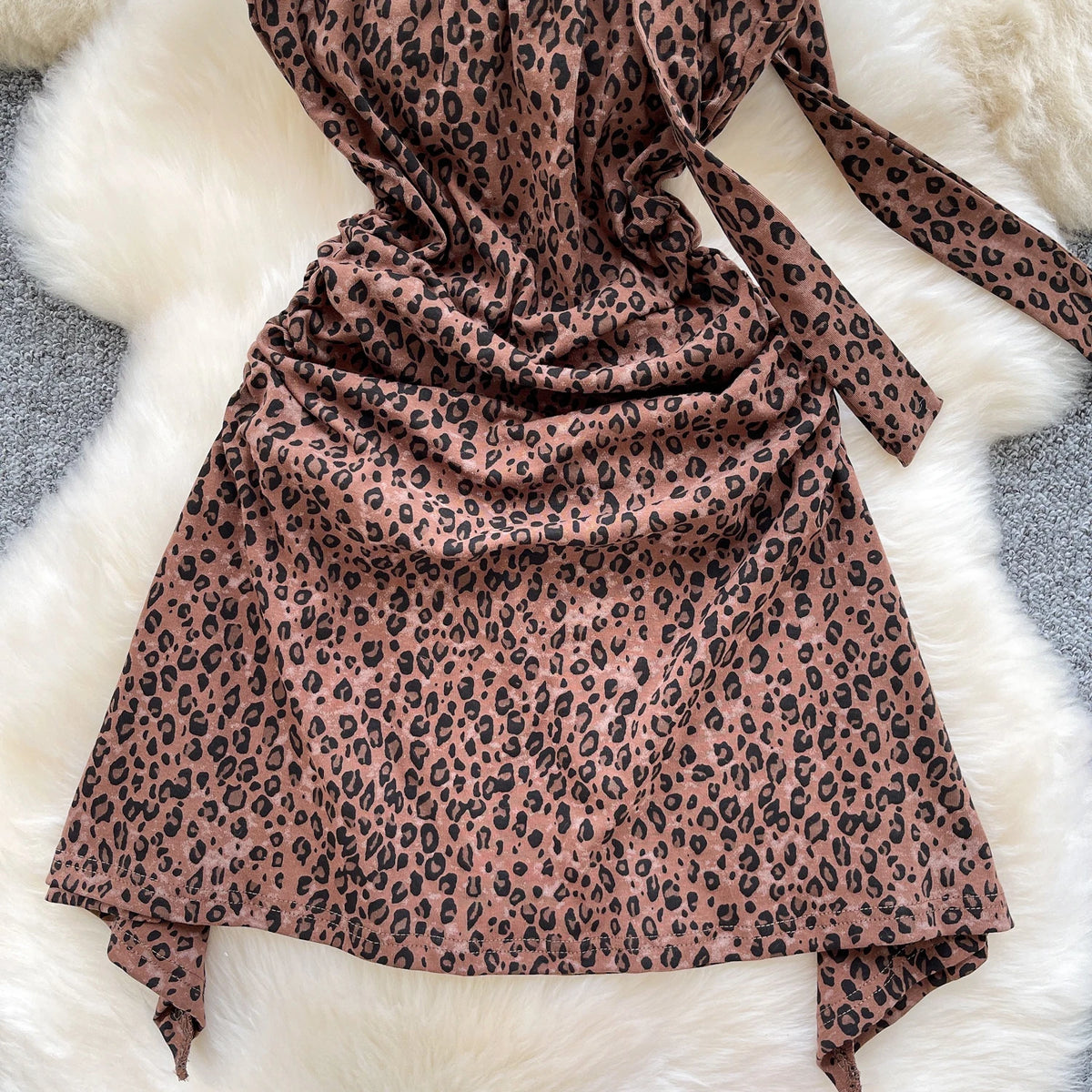Leopard Halter Asymmetric Party Dress