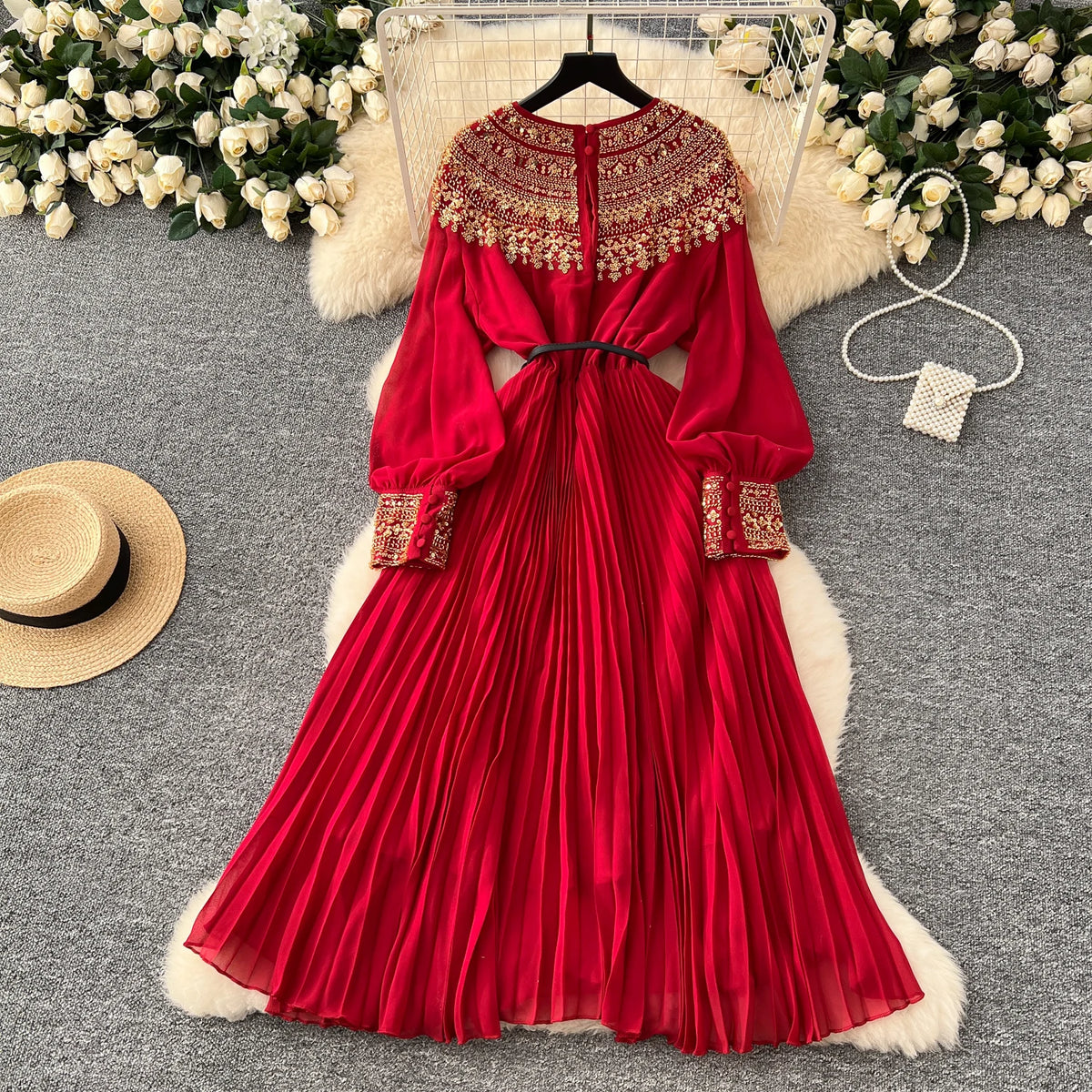 Sequin Spliced High Waist Dress