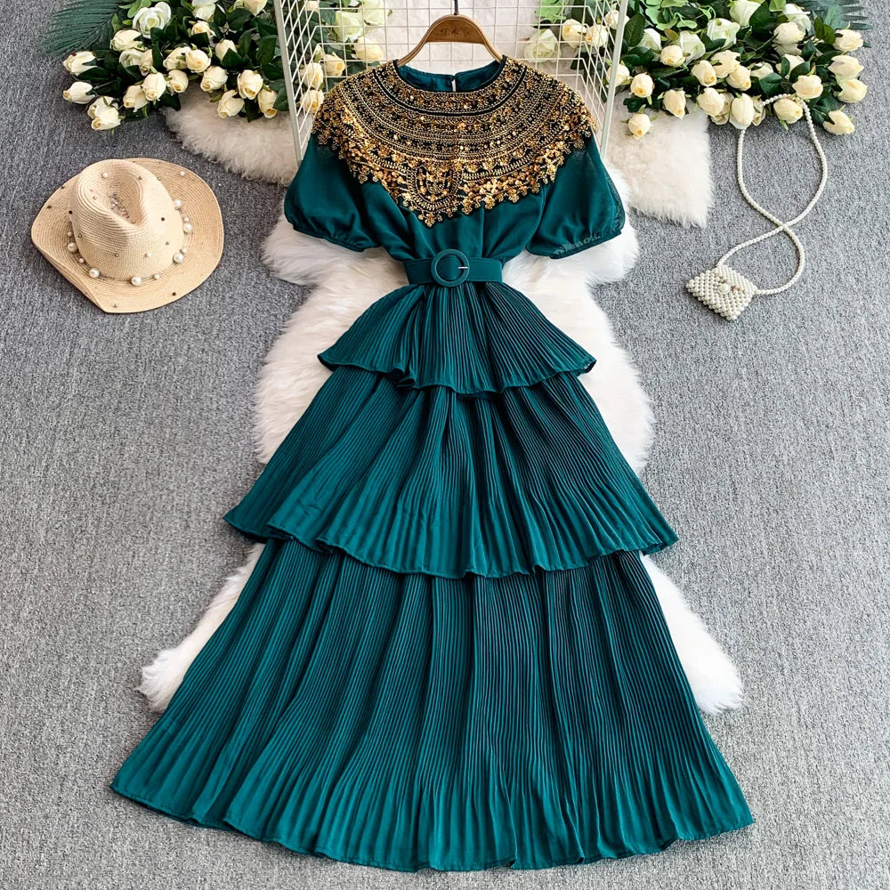 Sequin Cutout Belted Maxi Dress