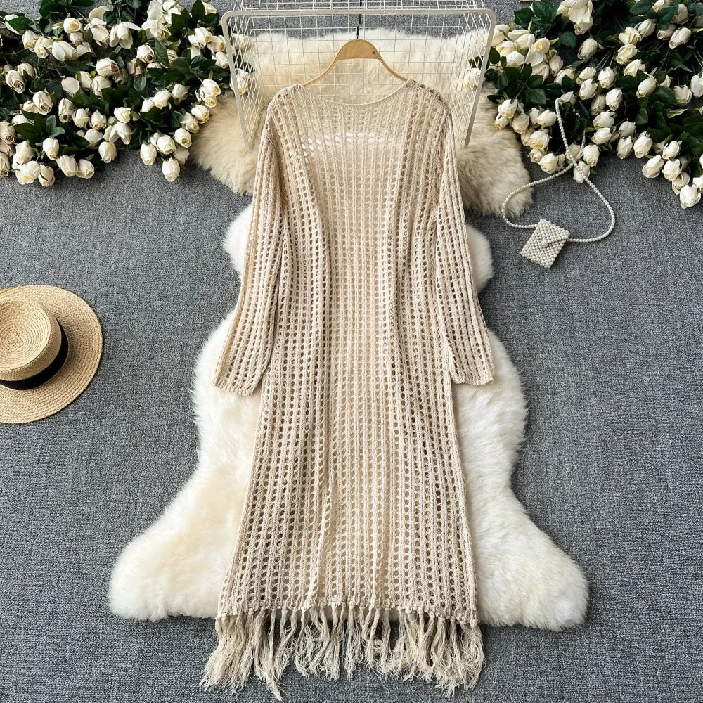 Crochet Tassel Knit Shawl Cardigan
