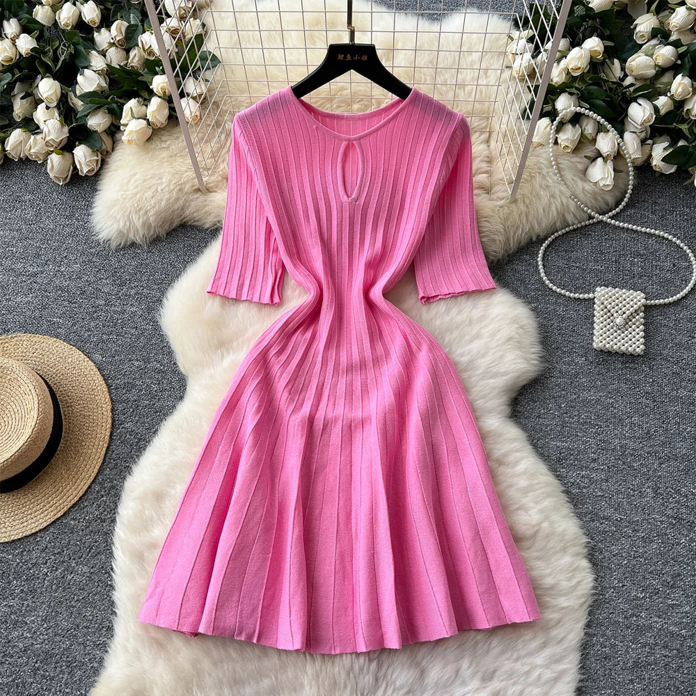 Black Slim Waist Knit A-Line Mini Dress