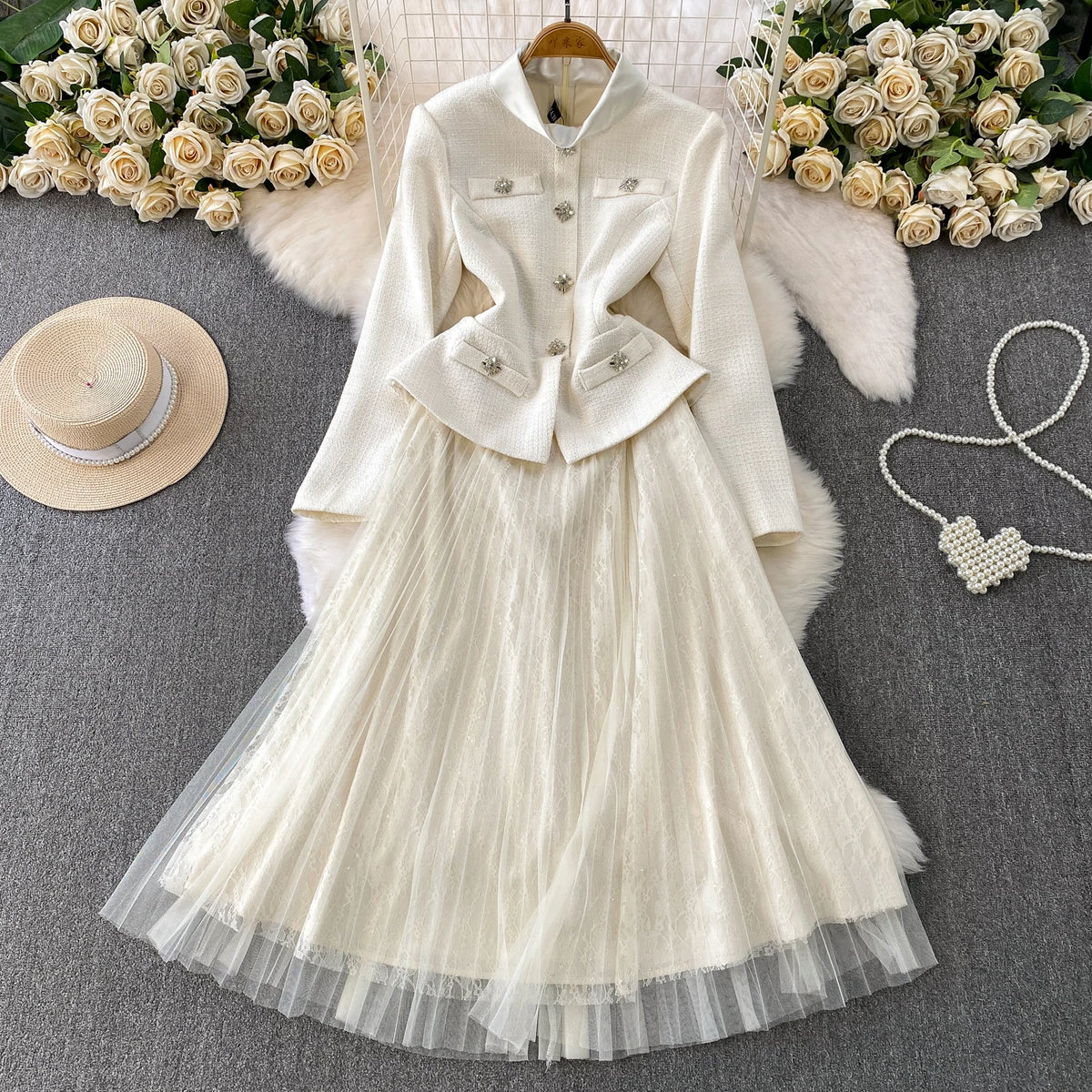 Mesh Paneled Long Sleeve Party Dress