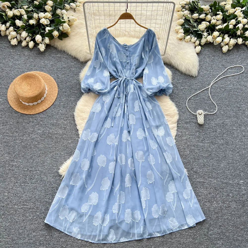 Jacquard Chiffon Ruched Maxi Dress