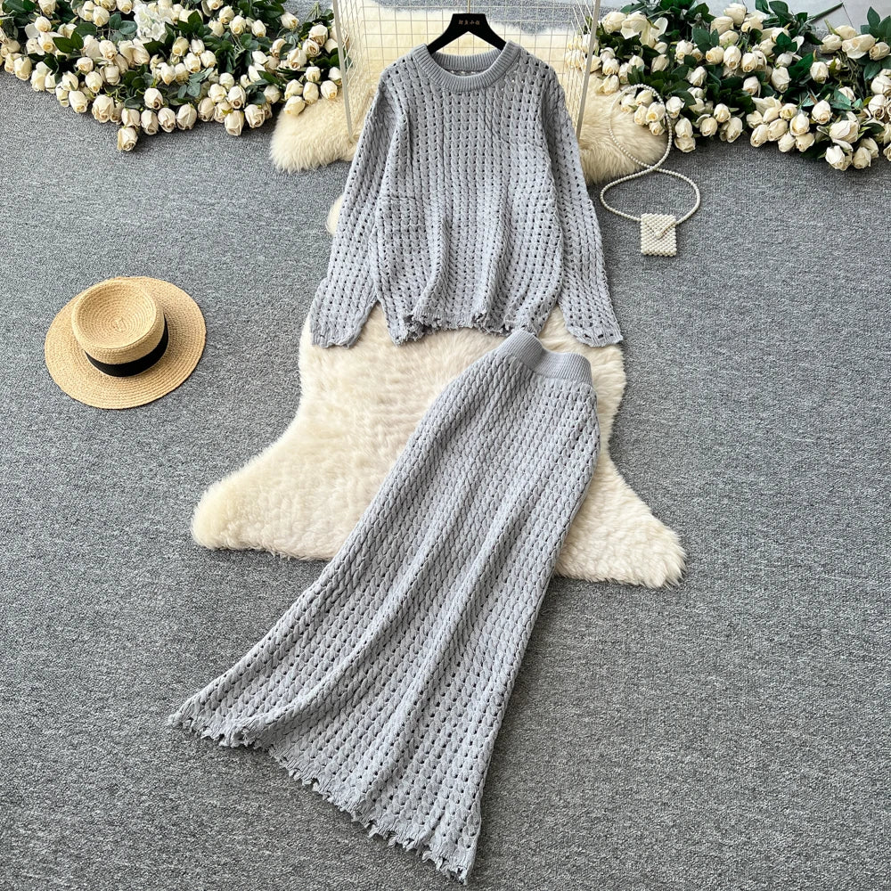 Knit Cutout Long Sleeve Two Piece Set