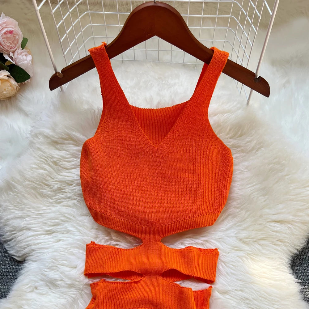 Hollow Out Waist Knit Bodycon Dress